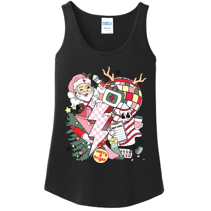 Christmas Santa Nurse Disco Ball Rn Cna Icu Med Surg Picu Ladies Essential Tank