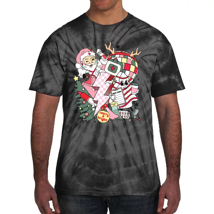 Christmas Santa Nurse Disco Ball Rn Cna Icu Med Surg Picu Tie-Dye T-Shirt