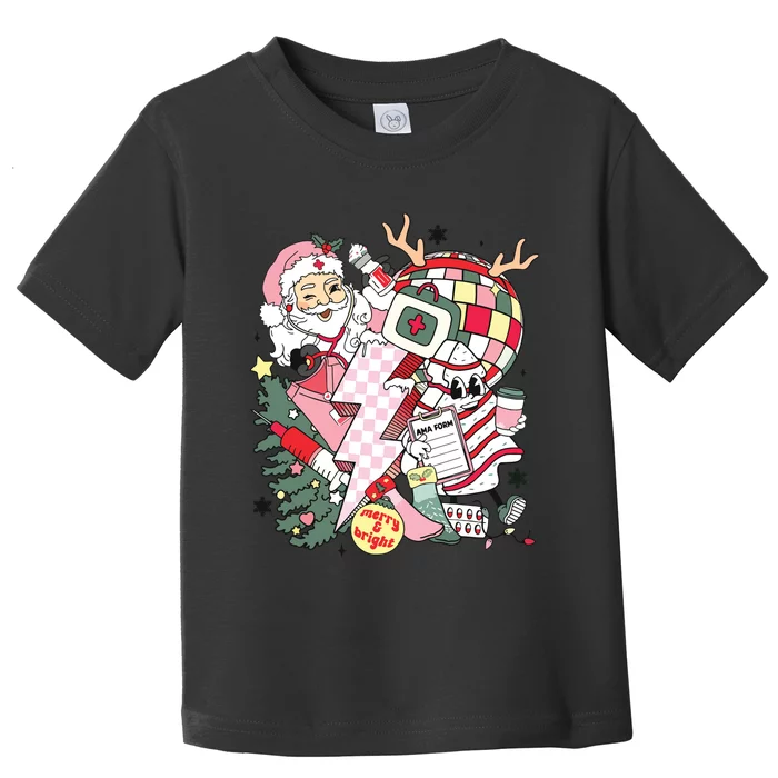 Christmas Santa Nurse Disco Ball Rn Cna Icu Med Surg Picu Toddler T-Shirt