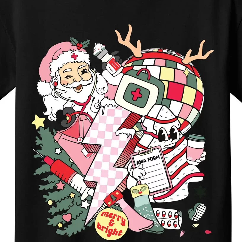 Christmas Santa Nurse Disco Ball Rn Cna Icu Med Surg Picu Kids T-Shirt