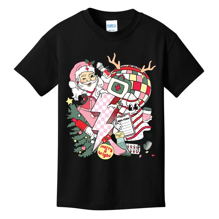 Christmas Santa Nurse Disco Ball Rn Cna Icu Med Surg Picu Kids T-Shirt