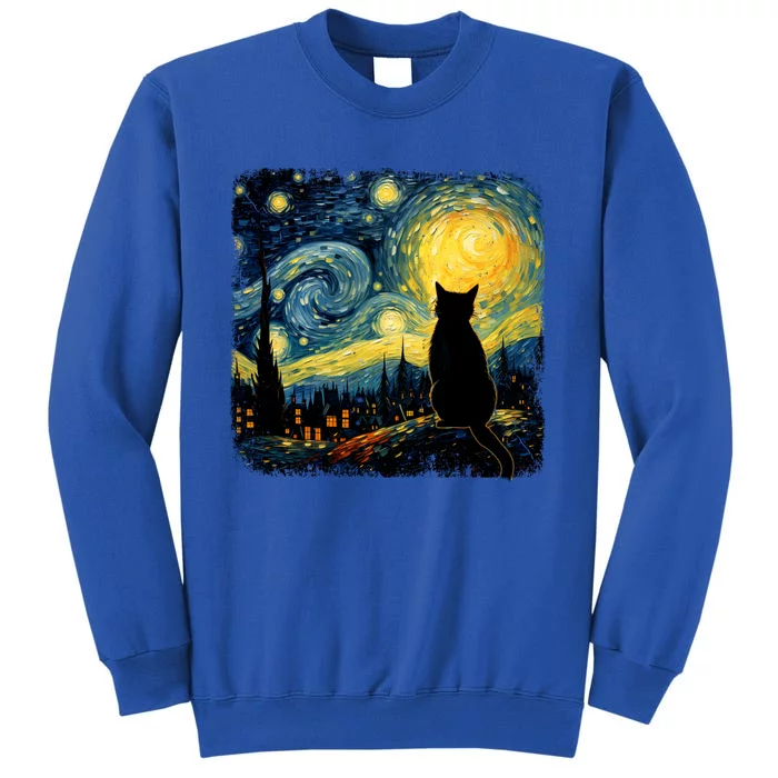 Cat Starry Night Van Gogh Cat For Cat Lover Cat Mom Cat Dad Tall Sweatshirt