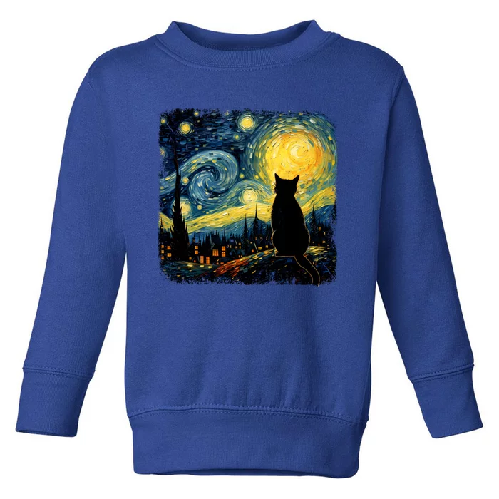 Cat Starry Night Van Gogh Cat For Cat Lover Cat Mom Cat Dad Toddler Sweatshirt