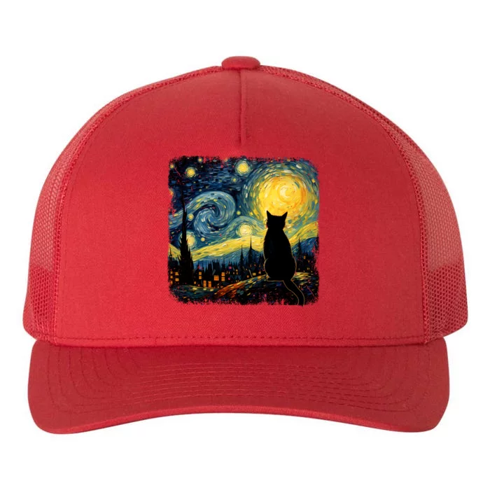 Cat Starry Night Van Gogh Cat For Cat Lover Cat Mom Cat Dad Yupoong Adult 5-Panel Trucker Hat