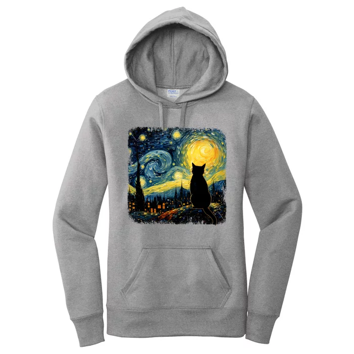 Cat Starry Night Van Gogh Cat For Cat Lover Cat Mom Cat Dad Women's Pullover Hoodie