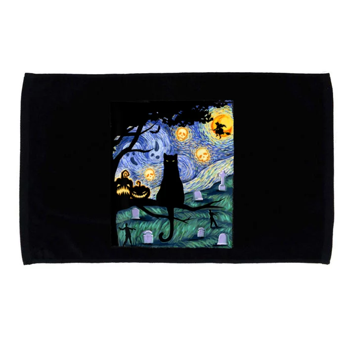 Cat , Scary Night Cat Tee, Van Gogh Gift, Halloween Microfiber Hand Towel