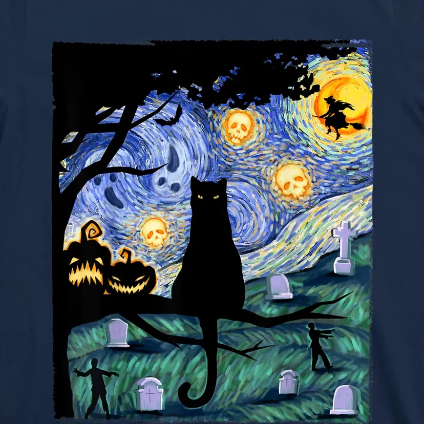 Cat , Scary Night Cat Tee, Van Gogh Gift, Halloween T-Shirt