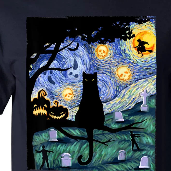 Cat , Scary Night Cat Tee, Van Gogh Gift, Halloween Tall T-Shirt