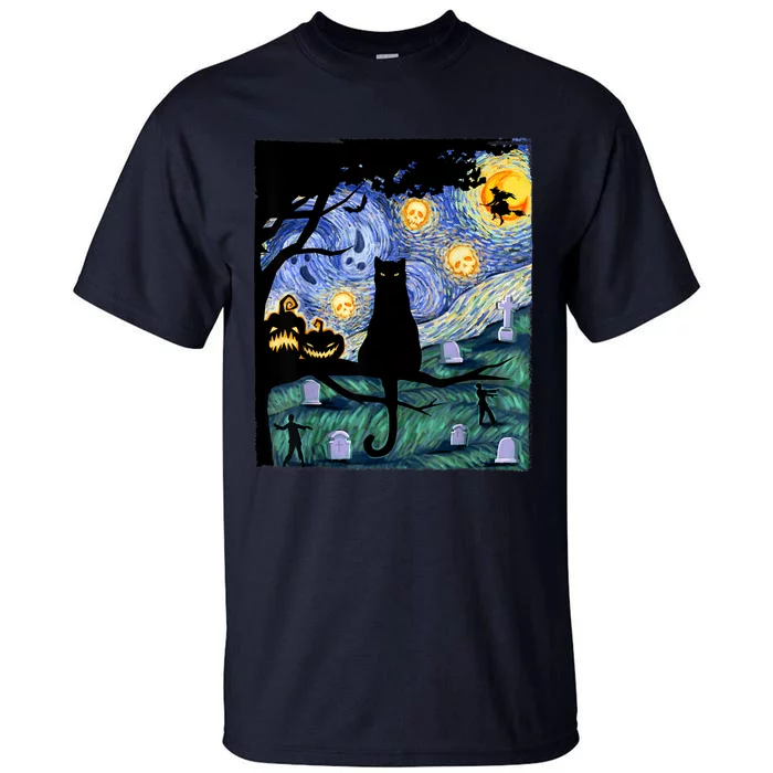 Cat , Scary Night Cat Tee, Van Gogh Gift, Halloween Tall T-Shirt