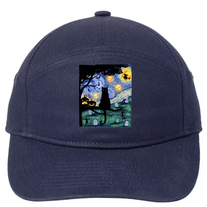 Cat , Scary Night Cat Tee, Van Gogh Gift, Halloween 7-Panel Snapback Hat