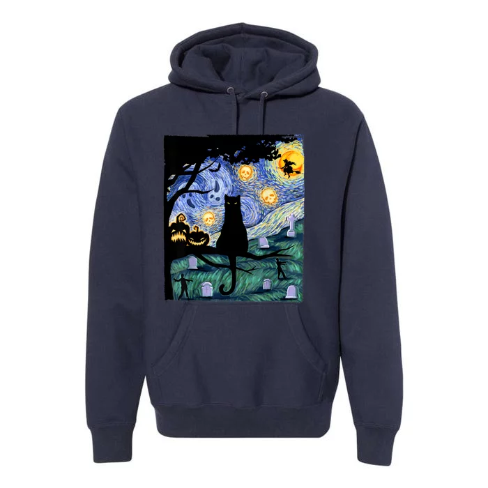 Cat , Scary Night Cat Tee, Van Gogh Gift, Halloween Premium Hoodie