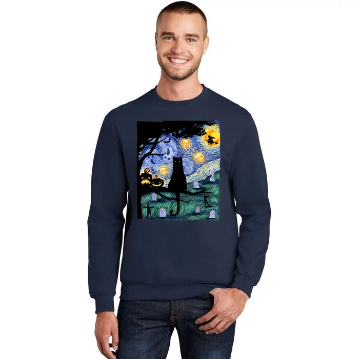 Cat , Scary Night Cat Tee, Van Gogh Gift, Halloween Tall Sweatshirt