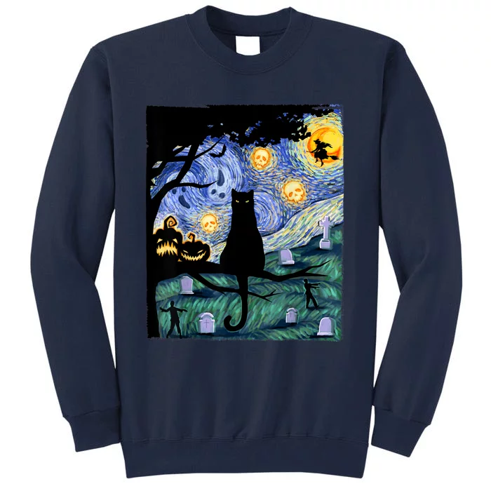 Cat , Scary Night Cat Tee, Van Gogh Gift, Halloween Tall Sweatshirt