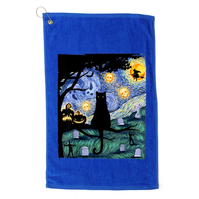 Cat , Scary Night Cat Tee, Van Gogh Gift, Halloween Platinum Collection Golf Towel