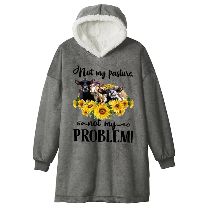 Cow Sunflowers Not My Pasture Not My Problem Hooded Wearable Blanket