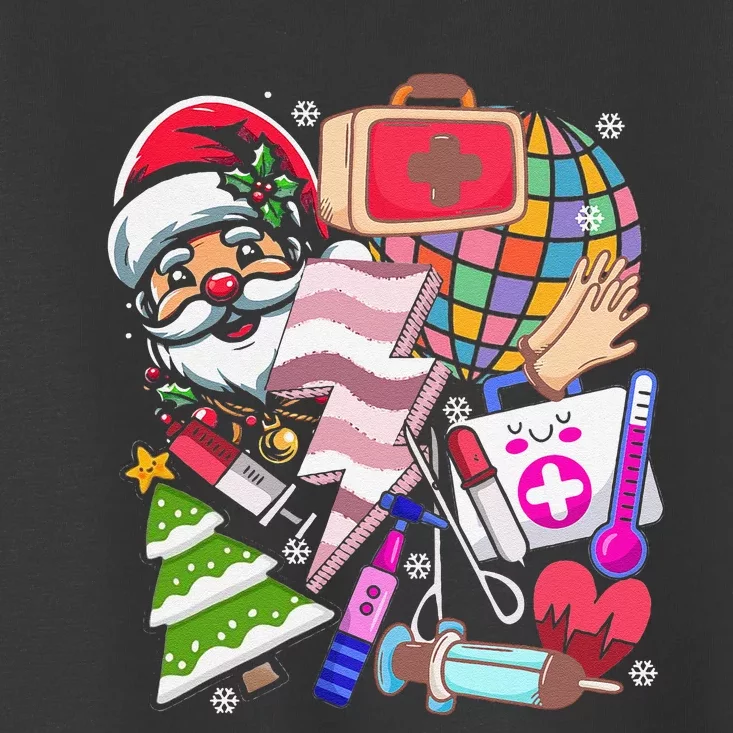 Christmas Santa Nurse Disco Ball Rn Cna Icu Med Surg Picu Toddler T-Shirt