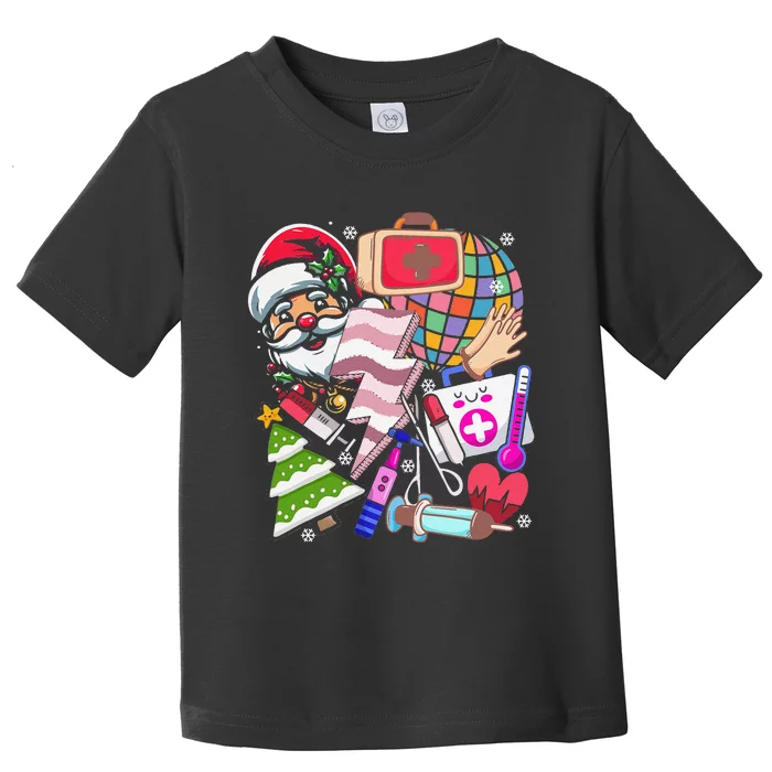 Christmas Santa Nurse Disco Ball Rn Cna Icu Med Surg Picu Toddler T-Shirt