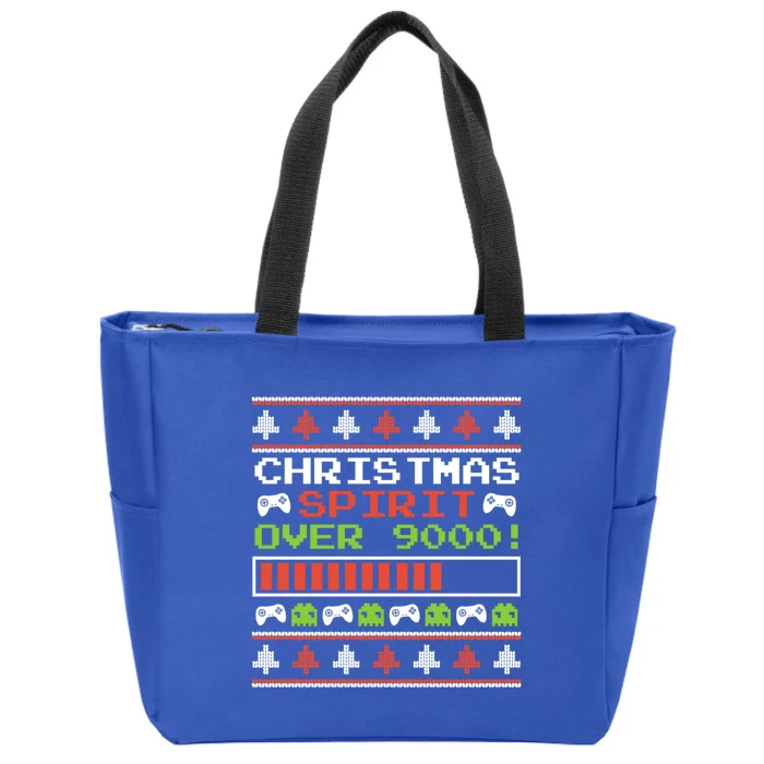 Christmas Spirt Over 9000 Video Gamers Gamer Christmas Gift Zip Tote Bag