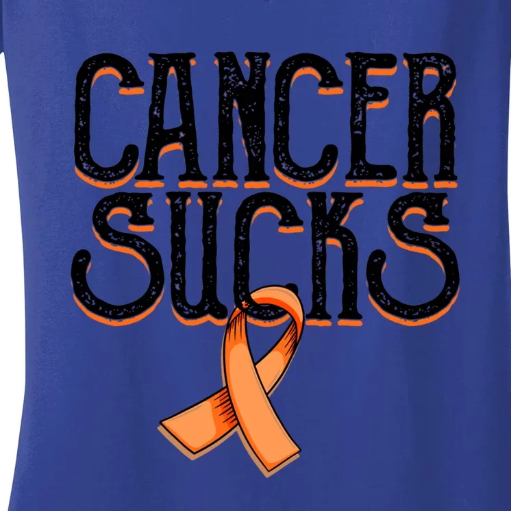 Cancer Sucks Orange Ribbon Kidney Cancer Leukemia Awareness Funny Gift Women's V-Neck T-Shirt