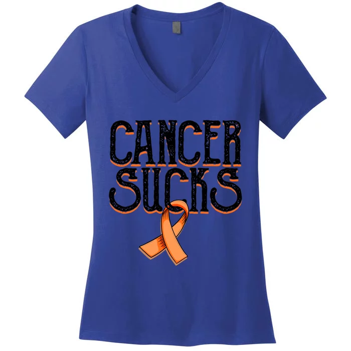 Cancer Sucks Orange Ribbon Kidney Cancer Leukemia Awareness Funny Gift Women's V-Neck T-Shirt