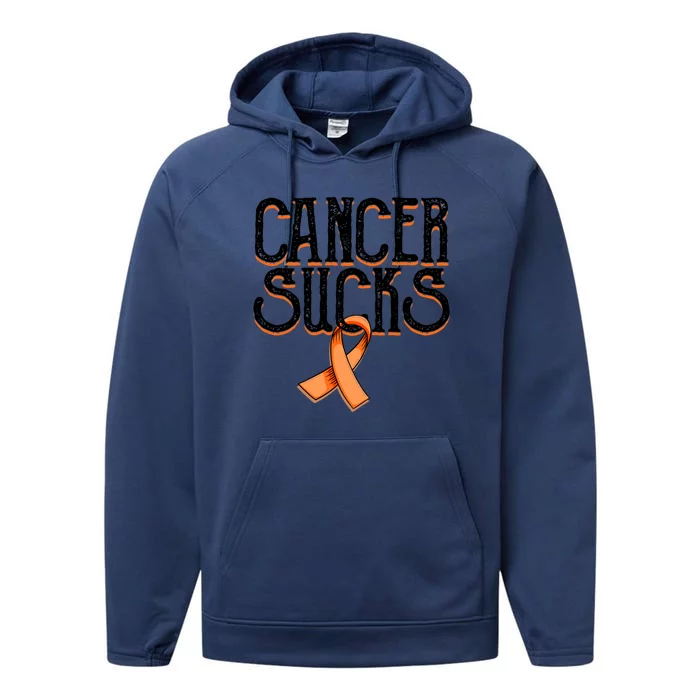 Cancer Sucks Orange Ribbon Kidney Cancer Leukemia Awareness Funny Gift Performance Fleece Hoodie