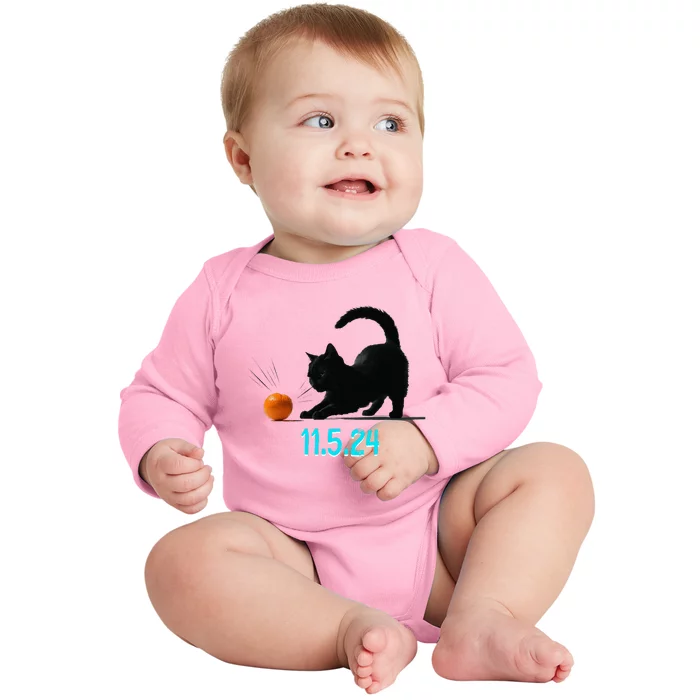 Cat Swatting Orange Off Table On Election Day 11.5.2024 Baby Long Sleeve Bodysuit