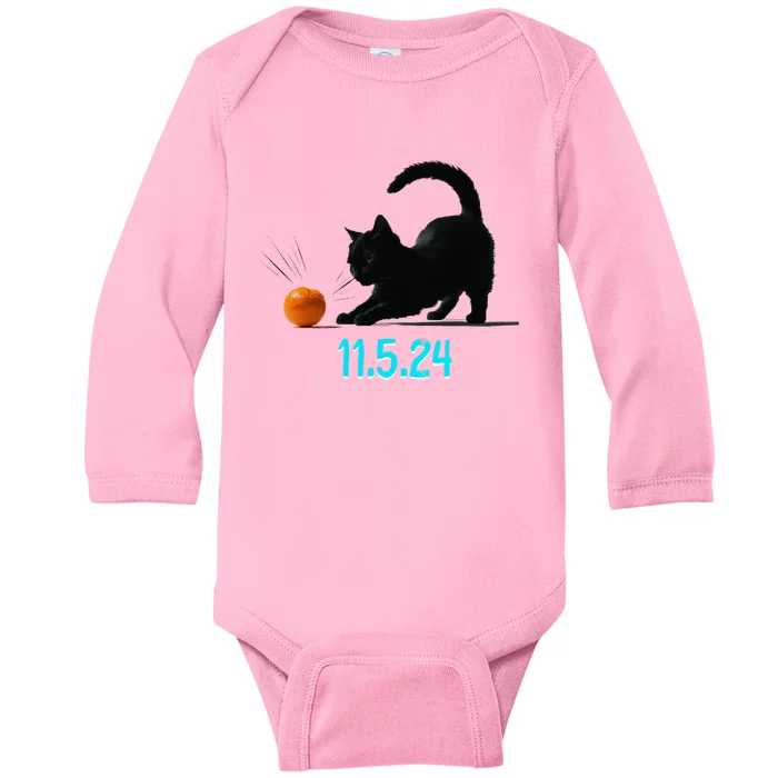 Cat Swatting Orange Off Table On Election Day 11.5.2024 Baby Long Sleeve Bodysuit