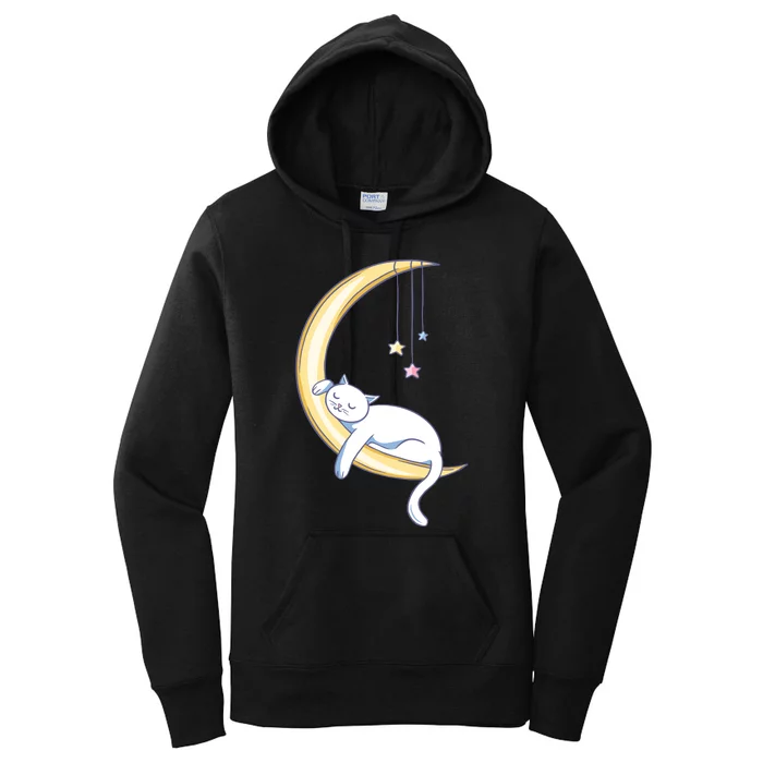 Cat Sleeping On Moon Women's Pullover Hoodie