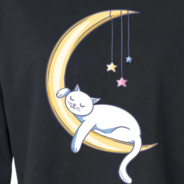 Cat Sleeping On Moon Cropped Pullover Crew