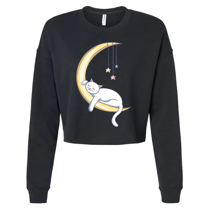 Cat Sleeping On Moon Cropped Pullover Crew