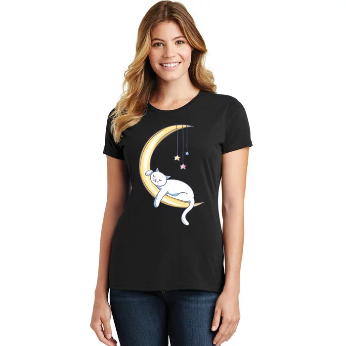 Cat Sleeping On Moon Women's T-Shirt