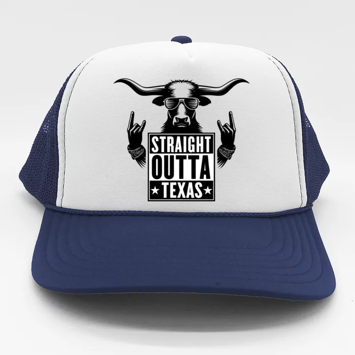 Cool Straight Outta Texas Long Horn Bull Trucker Hat