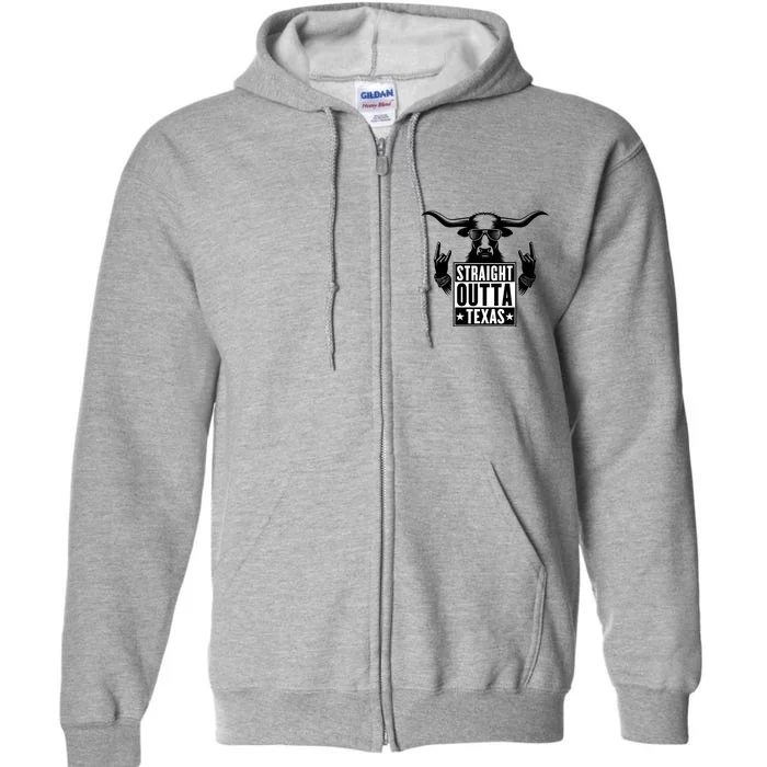 Cool Straight Outta Texas Long Horn Bull Full Zip Hoodie