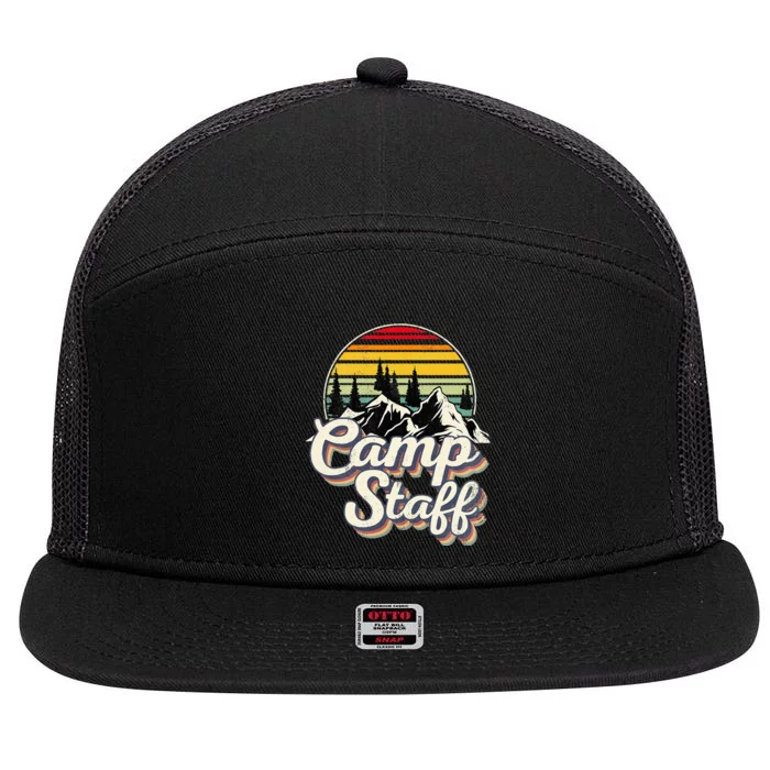 Camp Staff Outdoor Sunset Summer Camping Vintage Camp Staff 7 Panel Mesh Trucker Snapback Hat