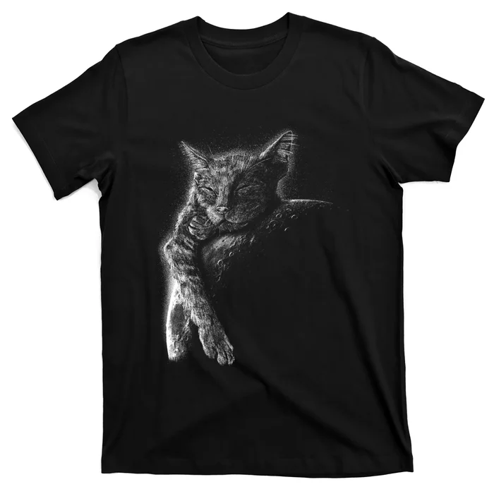 Cat Sleeping On The Moon Sketch T-Shirt