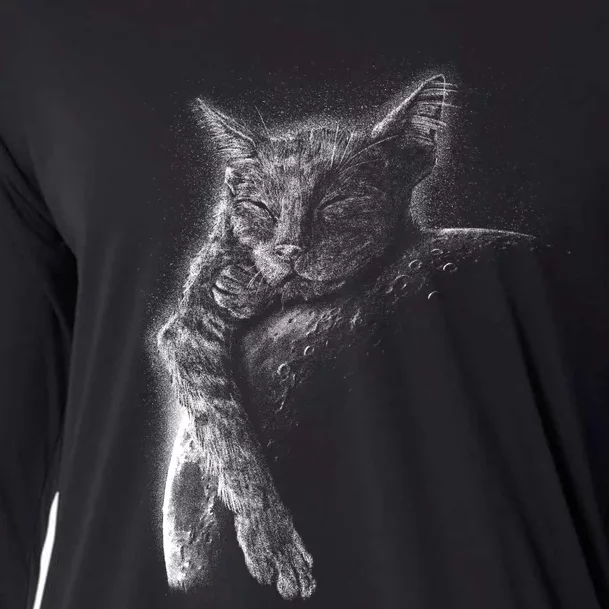 Cat Sleeping On The Moon Sketch Cooling Performance Long Sleeve Crew