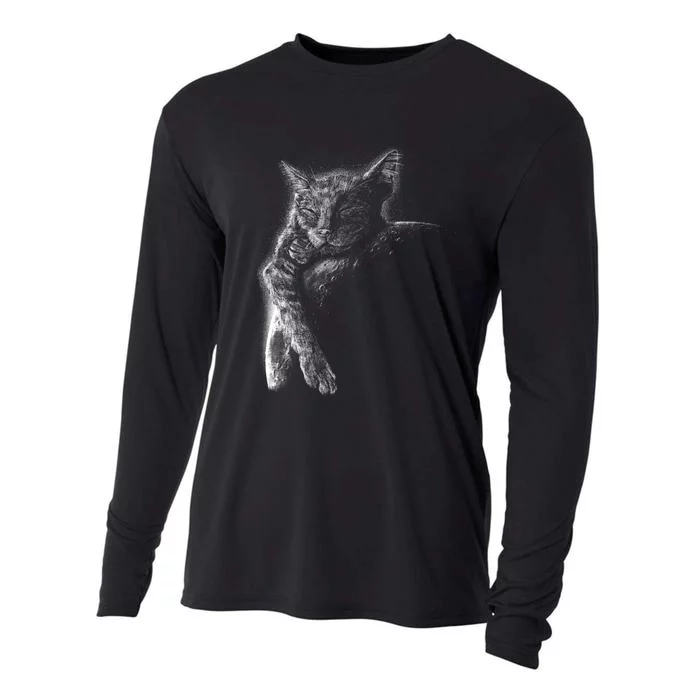 Cat Sleeping On The Moon Sketch Cooling Performance Long Sleeve Crew