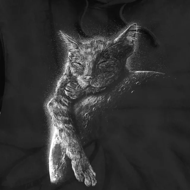 Cat Sleeping On The Moon Sketch Tie Dye Hoodie