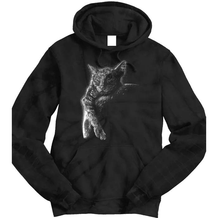 Cat Sleeping On The Moon Sketch Tie Dye Hoodie