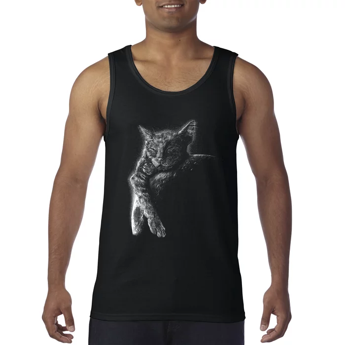 Cat Sleeping On The Moon Sketch Tank Top