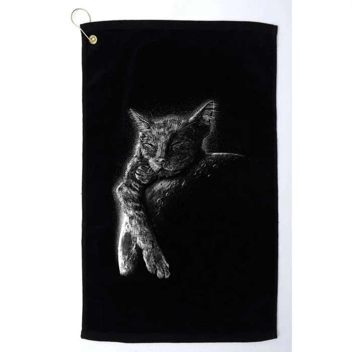 Cat Sleeping On The Moon Sketch Platinum Collection Golf Towel