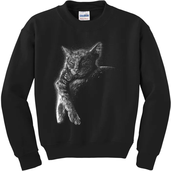 Cat Sleeping On The Moon Sketch Kids Sweatshirt