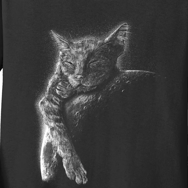 Cat Sleeping On The Moon Sketch Kids Long Sleeve Shirt