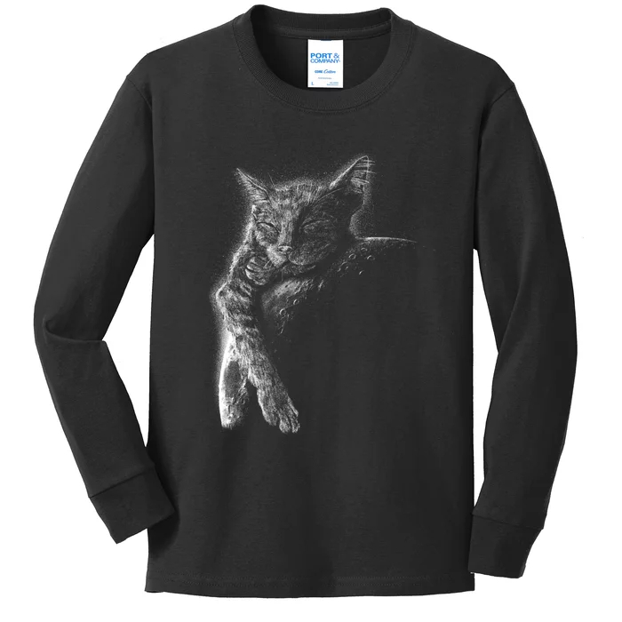 Cat Sleeping On The Moon Sketch Kids Long Sleeve Shirt