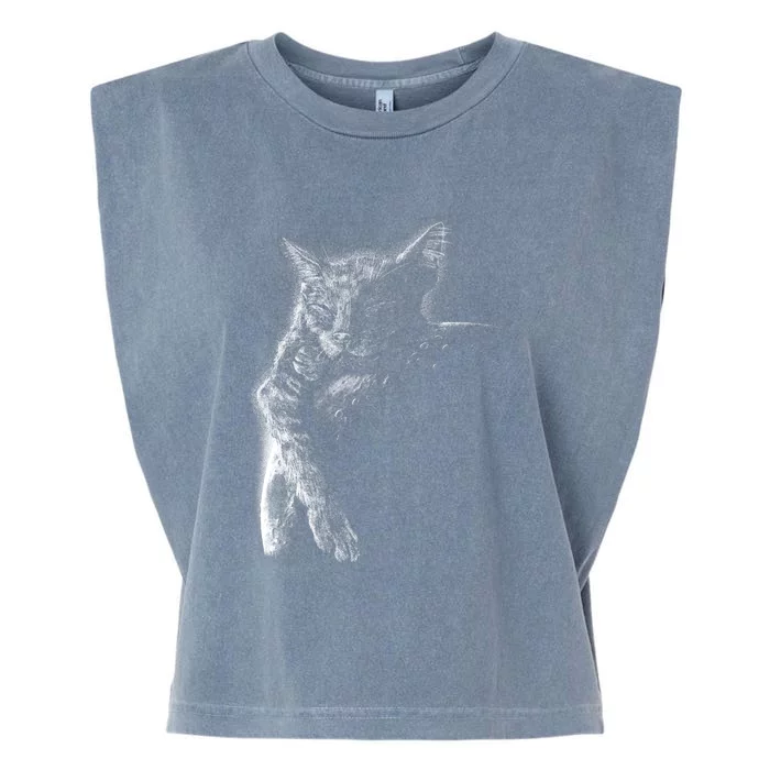 Cat Sleeping On The Moon Sketch Garment-Dyed Women's Muscle Tee