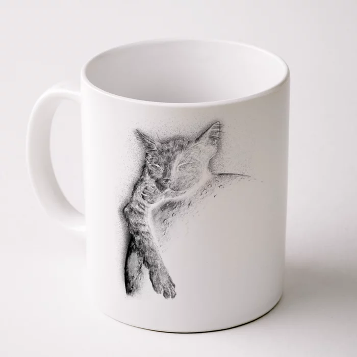 Cat Sleeping On The Moon Sketch Front & Back Coffee Mug