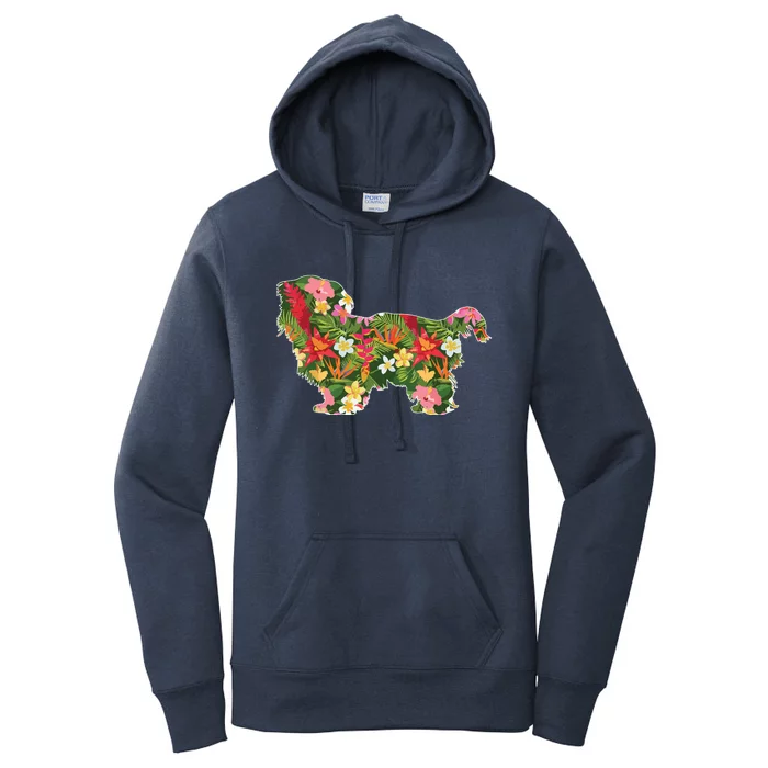 Cute Silhouette Of Shih Tzu Dog Hawaiian Floral Summer Vibes Women's Pullover Hoodie