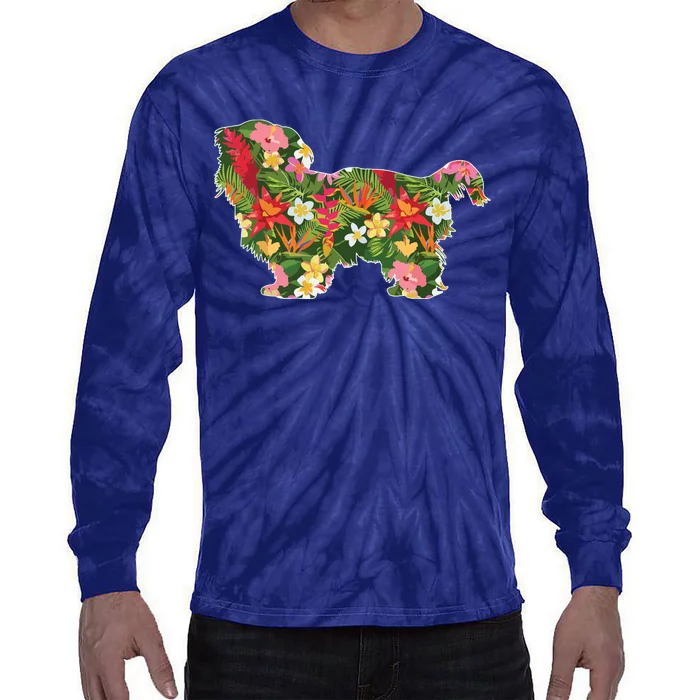 Cute Silhouette Of Shih Tzu Dog Hawaiian Floral Summer Vibes Tie-Dye Long Sleeve Shirt