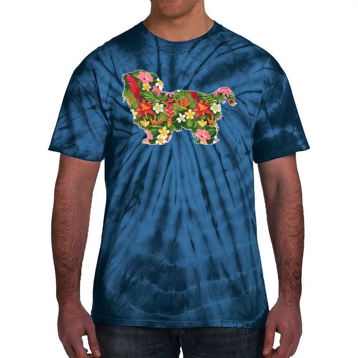 Cute Silhouette Of Shih Tzu Dog Hawaiian Floral Summer Vibes Tie-Dye T-Shirt