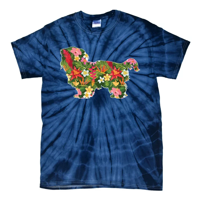 Cute Silhouette Of Shih Tzu Dog Hawaiian Floral Summer Vibes Tie-Dye T-Shirt